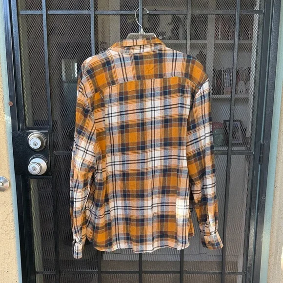 Orange and Blue Plaid Button Up Flannel - Picture 5 of 5